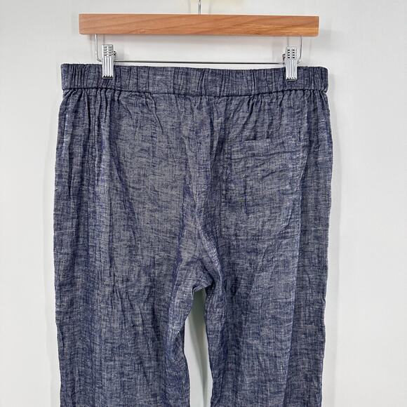 Theory Size 12 Thorina Tierra Wash Blue Linen Viscose Blend Pants Crop Split Hem - Picture 6 of 11